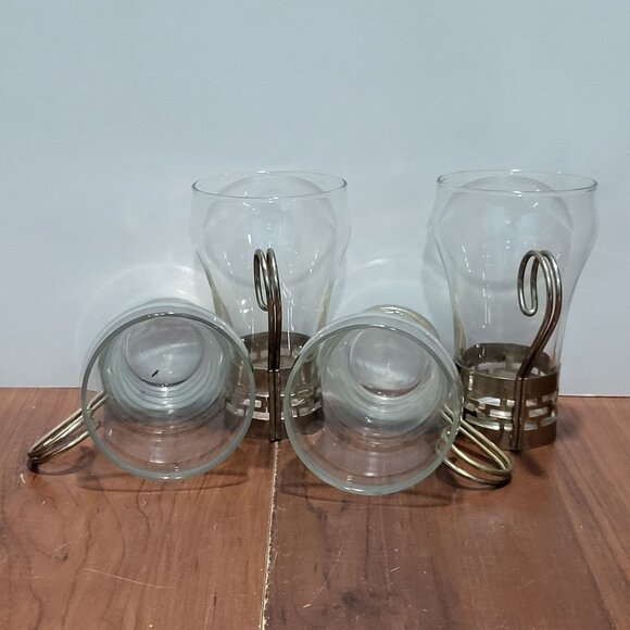 Glass Irish Coffee Cappuccino Glasses Cups Mugs Metal Base and Handles Set of 4 - Picture 7 of 11